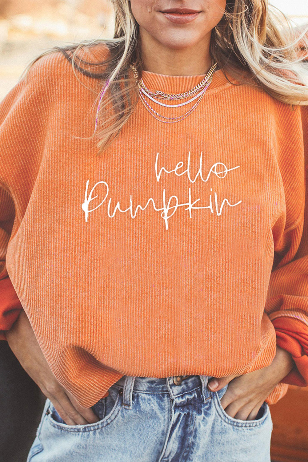 Hello Pumpkin Ribbed Crewneck