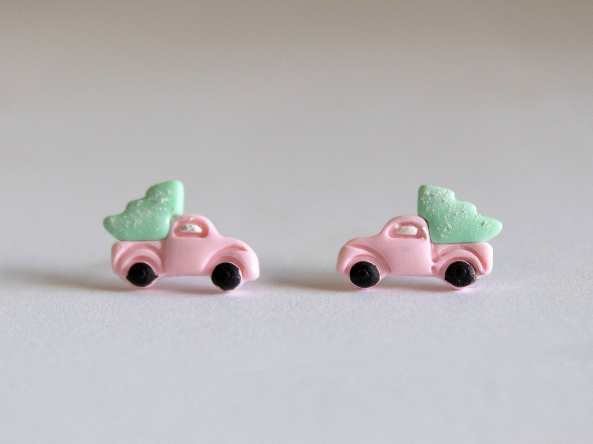 Handmade Christmas Vintage Truck Stud Earrings